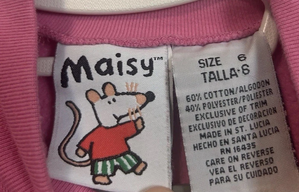 Vintage 90’s Rare Maisy Mouse Cartoon Ruffle Hem Sweatshirt Size 6 Embroidered - Image 3 of 4