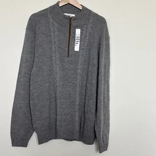 Mens TURNBURY MERINO WOOL Light Gray Sweater Pullover 1/4 Zip Long Sleeve Sz XL