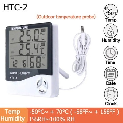 LCD Digital Thermometer Hygrometer Innen Außen Wetterstation Uhr HTC-2 UK