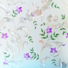Decorative Window Film Etched Floral,Privacy Door Film,Static Cling Glass Fil...