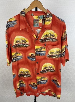 PINEAPPLE CONNECTION Herren Gr. M Hawaii Hemd 100% Rayon kurzarm orange gelb 0C4