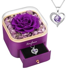 Birthday Gifts for Women Mom Preserved Real Rose with Necklace A Purple