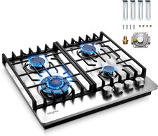 24 Inch Built-in Gas Cooktop with 4 Burner, Stainless Steel Gas Stove Top NG/LPG