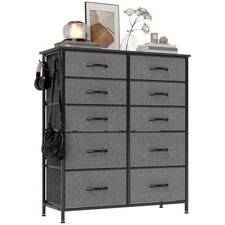 HOMCOM Fabric Chest of Drawers, 10 Drawer Dresser for Bedroom, Charcoal Grey