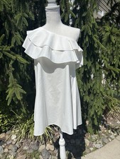 Nasty Gal Elenza by L & L Pure White One Shoulder Ruffle Sheath Diner En Blanc M