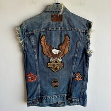 Vintage 1960s Levi  s Big E Type iii Cutdown Vest Patched Harley Budweiser