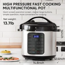 DUMOS 8QT Pressure Cooker 16-in-1 Multi Cooker Rice Slow Cook Stainless