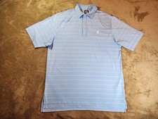 FootJoy Polo Shirt Men's Large Blue  White Striped Golf Performance Stretch