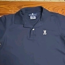 Psycho Bunny Short Sleeve Youth Medium 10-12 Pima Cotton Polo Shirt Navy Blue