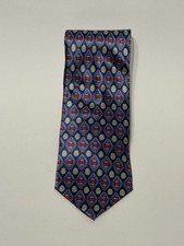 Faberg  Silk Necktie Blue Russian Egg Geometric Pattern Designer Tie Made in USA