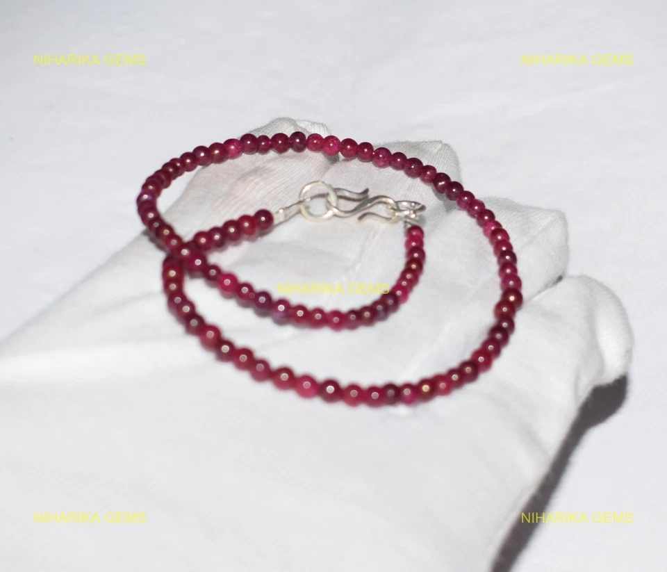 Rotondo Rubino Colorato Pietra Mamma Matrimonio Con Collana Gioielli 925 Argento - Immagine 4 di 4