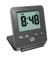 Simple Black Travel Alarm Clock with Clear Display and Snooze Function