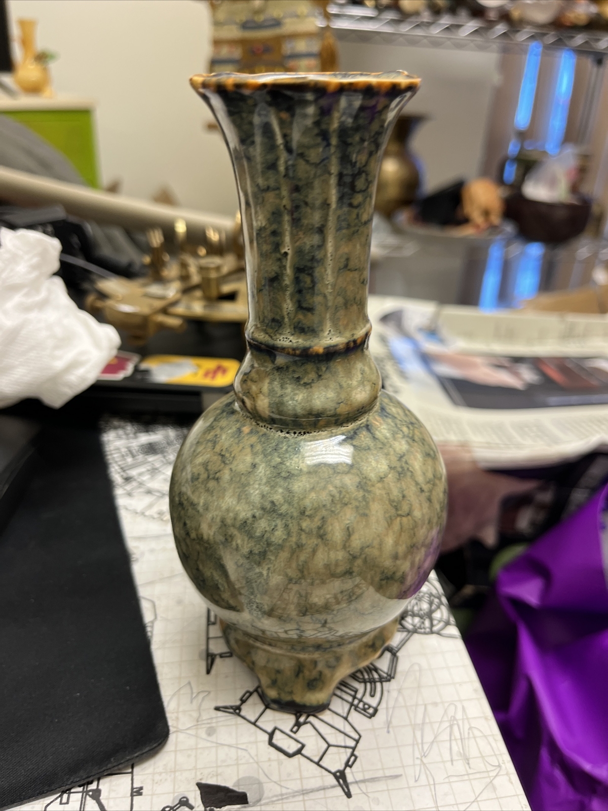 DECORATIVE GREEN MARBLE BOTTLE VASE