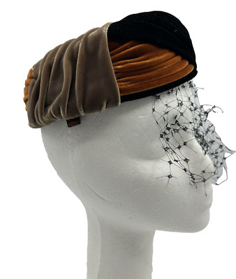 Mr. D's Luxury Velvet Hat w/ Hair Combs Multi Color Black Rust Taupe Vintage