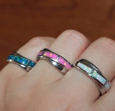 fire opal ring gems silver jewelry Sz 5.5 6 6.5 8 8.25 wedding engagement band