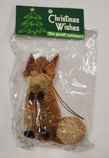 NEW Christmas Wishes The Great Outdoors Buri Straw Rattan Ornament Fox 4"x2"