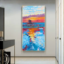 Handmade Abstract Sunrise At Sea Oil Painting On Canvas Artwork Picture Home