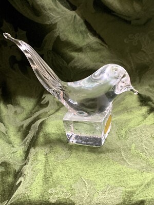 Arte Murano ICET Venezuela Bird Sparrow Robin Clear Glass With Label