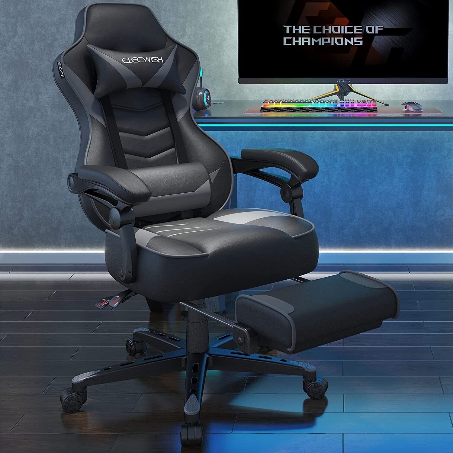 ELECWISH Computer Gaming Chair Ergonomic Swivel Seat Recliner Chair w/Footrest - Picture 1 of 13