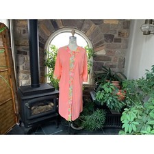 Vintage 1970s Peach Floral Nylon Button Front Robe