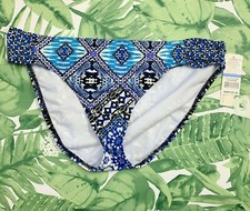 Kenneth Cole KC4VL99 MDB Blue Print Boho Bikini Bottoms Swim Suit NEW Sz XL