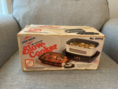 Vtg West Bend Slow Cooker 4qt Automatic Brown Stripe Model 84114 *New Open Box