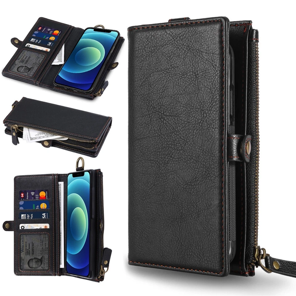 Zipper Leather Wallet Case For iPhone 13 Pro Max 12 11 X XS XR 78 SE2 Flip Cover - Image 2 of 4