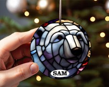 Personalised Polar Bear Bauble Ornament Christmas Eve Party Tree Decoration