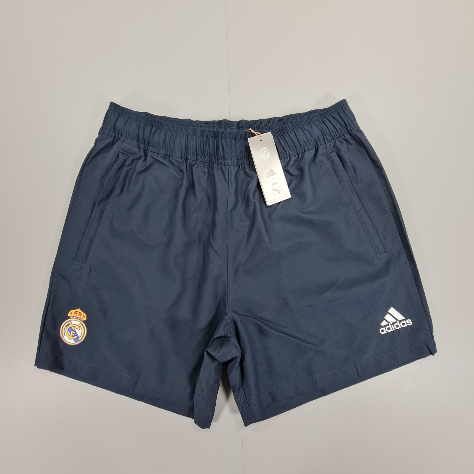 Pantalones Cortos Adidas Real Madrid Para Hombre Adn Azul Marino Cintura Elástica Grande Tejida Hd1348