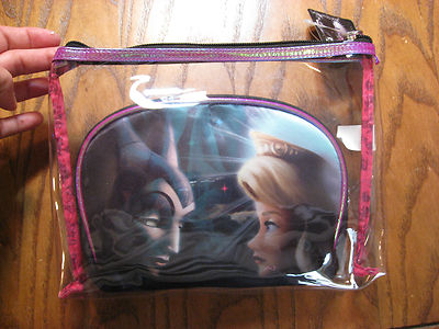 Good Vs. Evil Cosmetic Make-Up Bags - Aurora Vs. Maleficent Clear Bag w/ Clutch