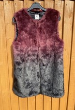 Tu Burgundy & Black OmbrÉ Sleeveless Faux Fur Gilet Vest Jacket Overcoat Coat