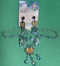 DISNEY PARK CINDERELLA HEART-SHAPED BEADED NECKLACE MATCHING EARRINGS NEW