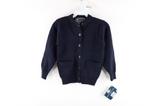 NOS Vintage Boys Size 6X Blank School Uniform Knit Cardigan Sweater Navy Blue