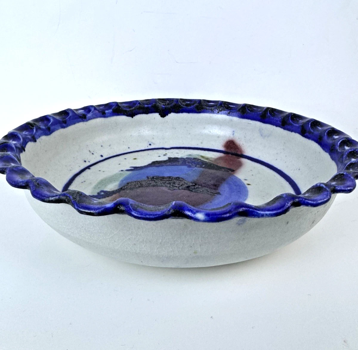 Hand Crafted Pottery Deep Dish Pie Plate Depicting Two Salmon