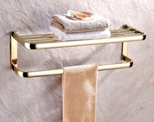Gold Color Brass Wall Mounted Bathroom Towel Rail Holder Storage Rack Shelf