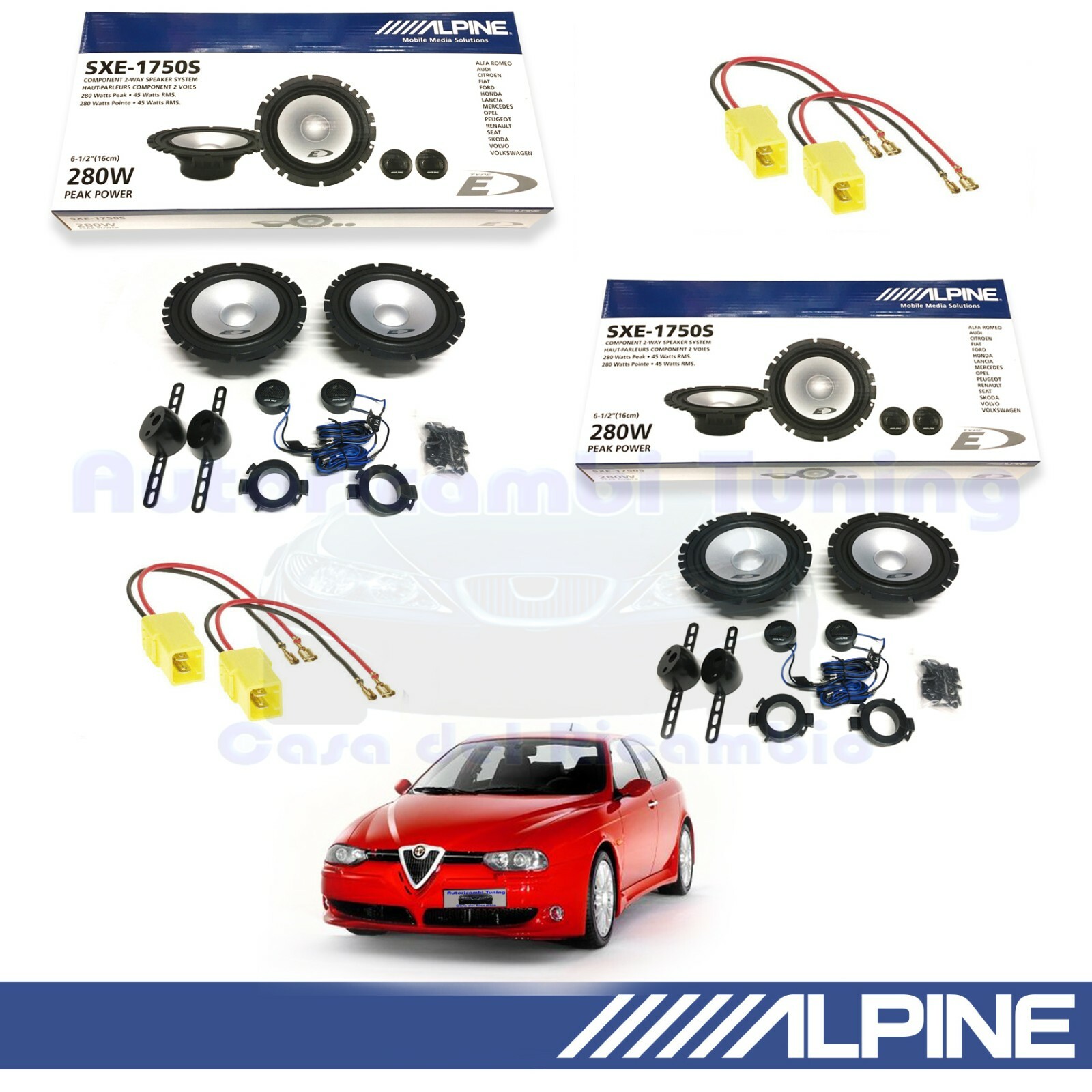ALPINE SXE1750S+SXE1750S Casse Altoparlanti Ant+Post per Alfa Romeo 156 97>05