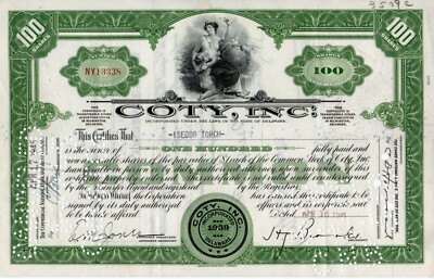 Coty, Inc. Stock Certificate 100 Shares