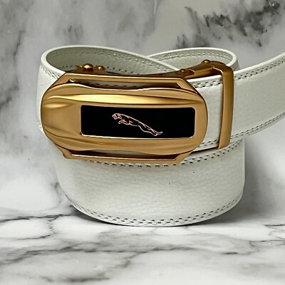 Fashion Leather Gold Slide Black Men's Belt Automatic Buckle Jeans