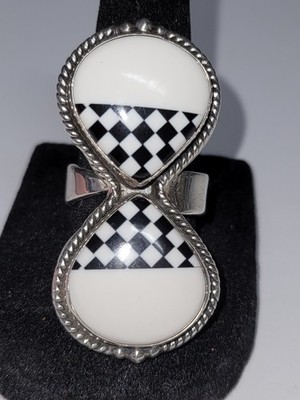 Black & White Checkered ring - adjustable ring-SS 925 - handmade