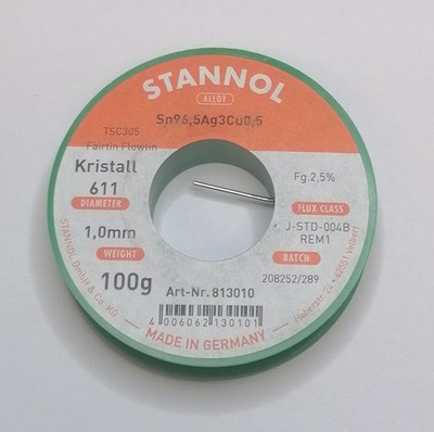 Stannol Lötzinn/Lötdraht Kristall 611 TSC305 Flowtin Sn96,5Ag3Cu0,5 1mm 2,5% 1