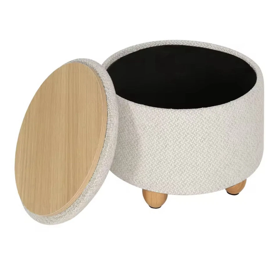 Storage Pouf Upholstered Stool Lid Ottoman Foldable Pine Legs Room SpaceSaver - Image 2 of 4