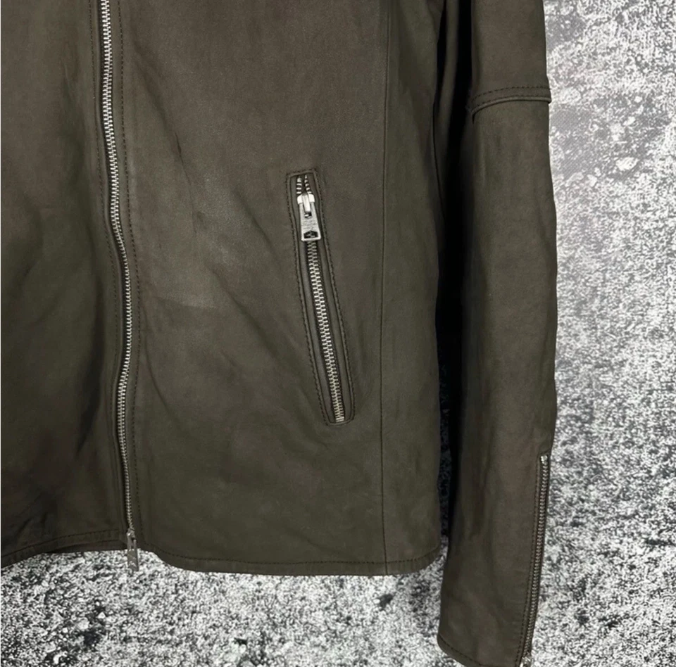 Chaqueta de cuero marrón de piel de cordero John Varvatos para hombre talla pequeña piel de oveja aviador Foto 4 de 4