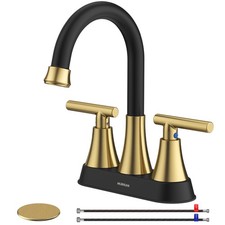 Bathroom Faucets for Sink 3 Hole, Hurran 4 inch Black and Gold Bathroom Sink ...