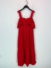 Phase Eight Red Plain Dress Cold Shoulder Tie Waist Button Front UK 10