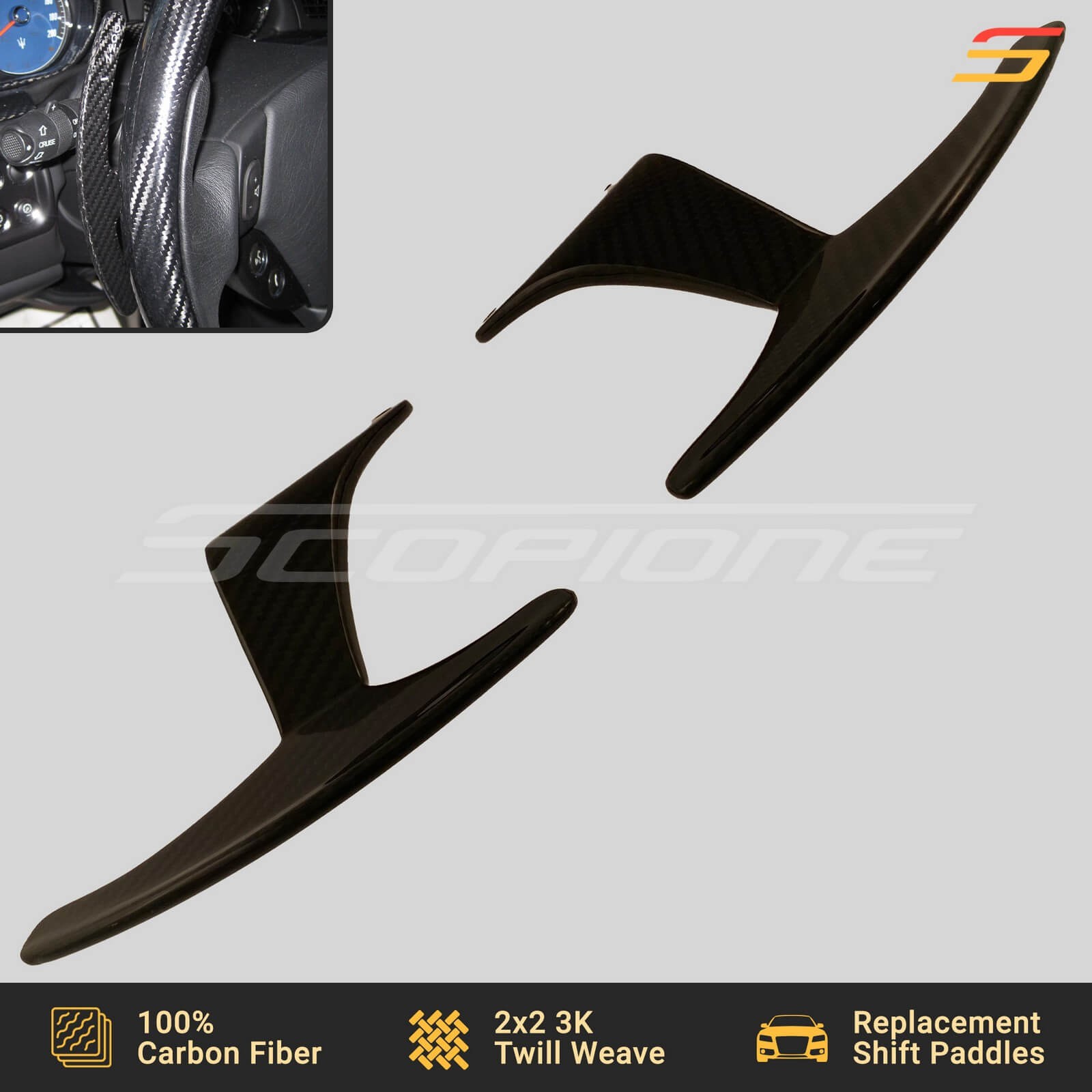 Scopione Carbon Fiber Shift Paddles for Maserati GranTurismo Cabrio Quattroporte