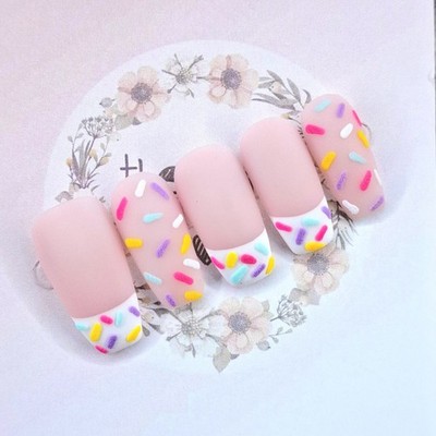 Birthday Sprinkles French Tip Matte Nägel, Party, Konfetti, Gelnägel, 10er Set