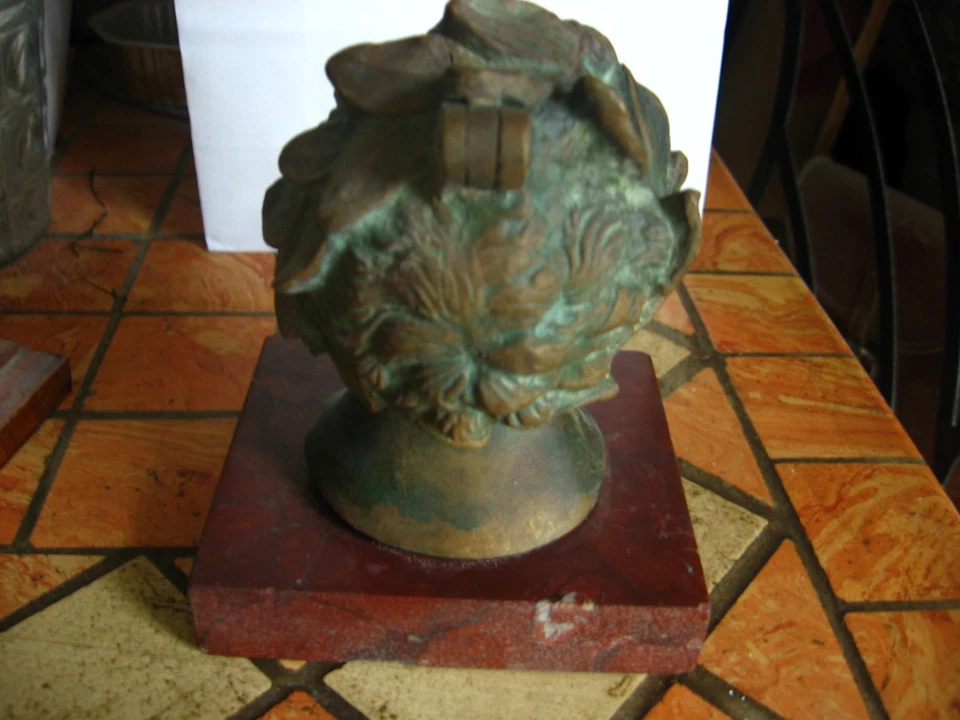 lampe à huile ancienne  tête en bronze sur socle marbre - Photo 3/4