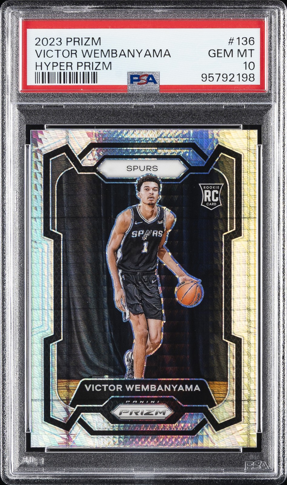 2023 PANINI PRIZM HYPER PRIZM #136 VICTOR WEMBANYAMA ROOKIE RC PSA 10