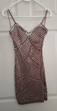 Fashion Nova Getting Your Attention  Rhinestone Mini Dress Taupe Brown Size XS