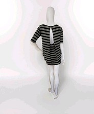 Women's Striped 3/4 Sleeve Bodycon Dress Black White Handmade Open Back Size S,M